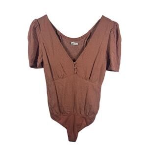 Abercrombie & Fitch Body Suite Women XS Babydoll Bust Short Sleeve Smocked Y2K